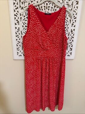 Chaps Red Dot V-Neck Midi Dress